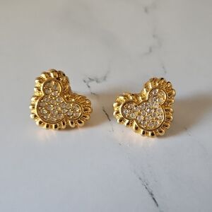 Gold Heart Crystal Stud Earrings - Women's Fashion Jewelry